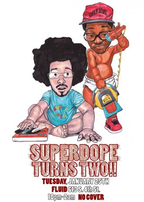superdope_turns_two superdope turns two 500x699 Tonight: Superdope Turns 2 at Fluid